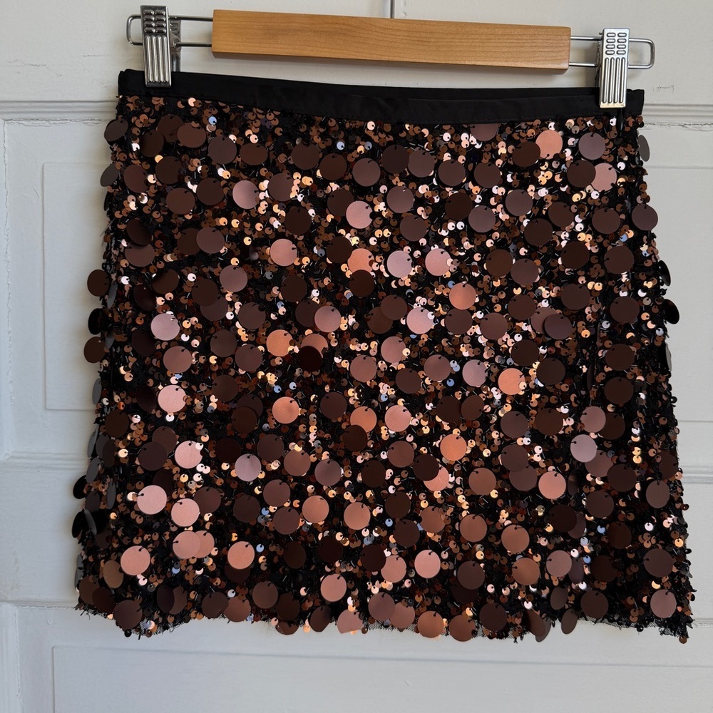 Zara Brown Black Sequin Beaded Mini Skirt Small NWT Festival Concert Party Glam - Picture 8 of 11